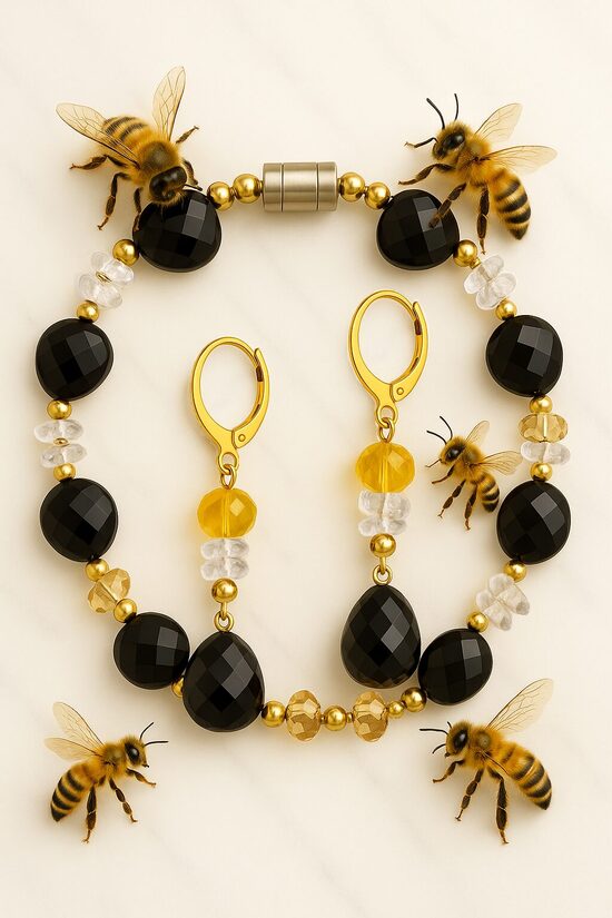 Dabīgo pērļu rotu komplekts "Medus Simfonija"